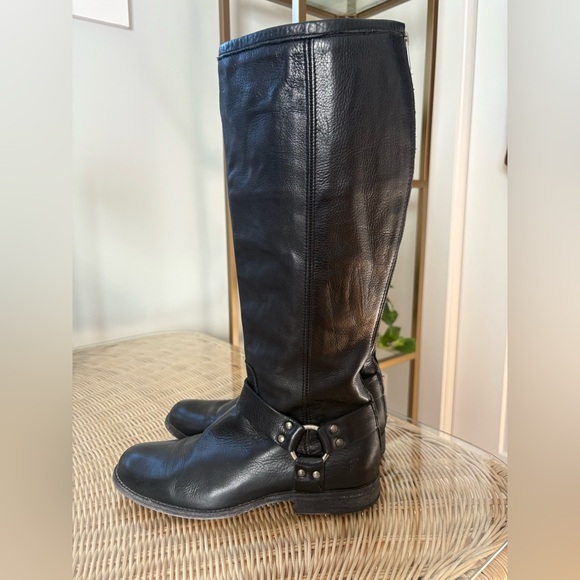 FRYE Phillip Harness Black Leather Riding Boots Back Zipper Size 10 - Picture 4 of 11